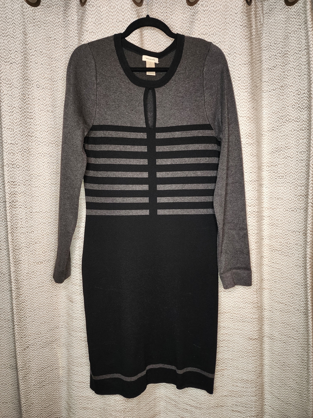 Max Studio Gray & Black Long Sleeve Striped Dress